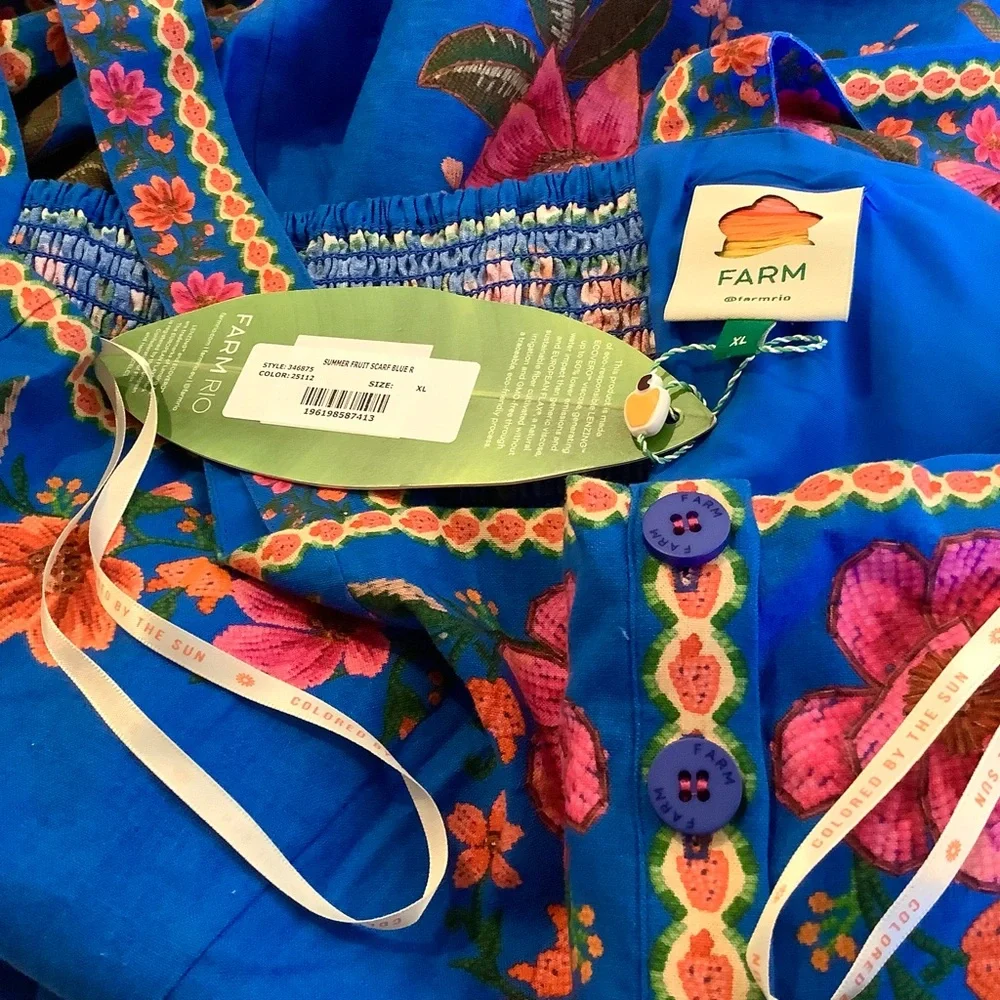 FARM RIO Blue Summer Fruit Scarf Romper
 FloraL Square Neck Wide Straps Beading - Picture 16 of 16